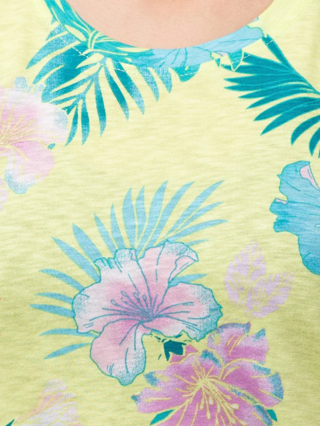 Lime Green Floral Print  T-shirt