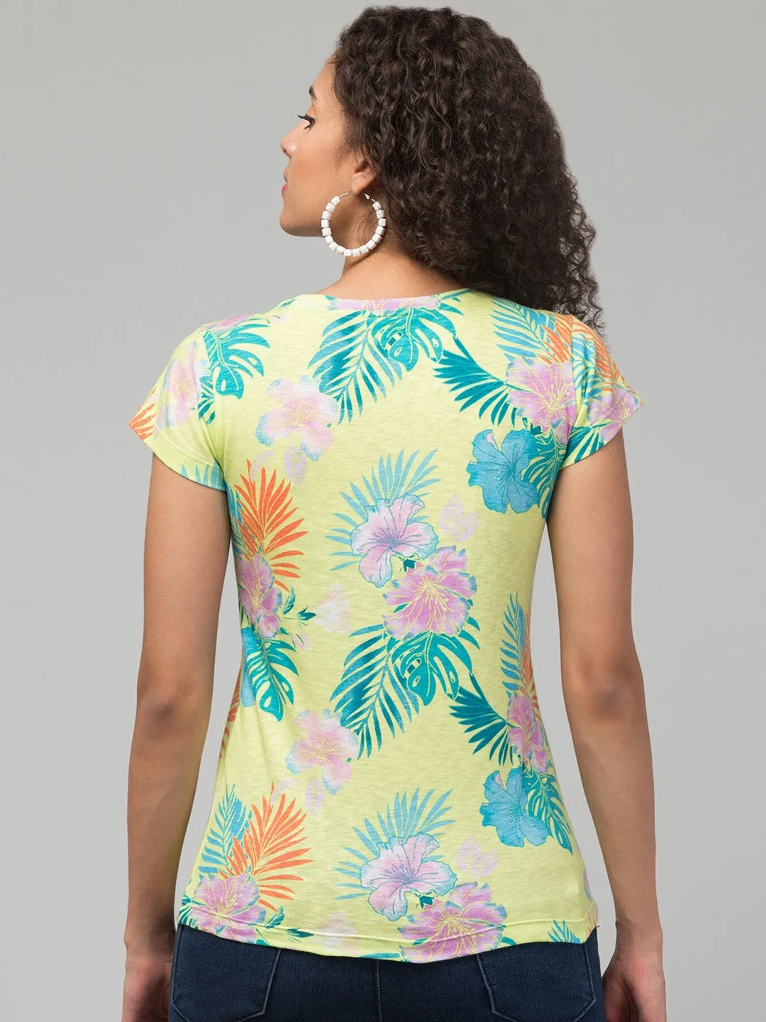 Lime Green Floral Print  T-shirt