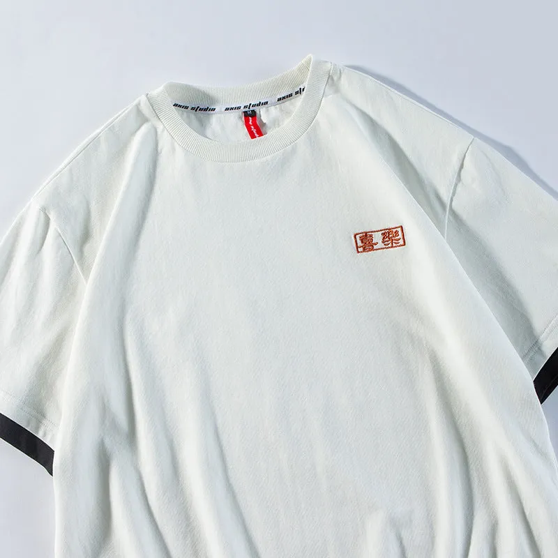 Men's T-Shirt Summer Men's Solid Color round Neck Embroidered T-shirt