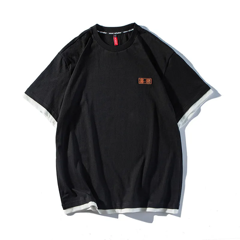 Men's T-Shirt Summer Men's Solid Color round Neck Embroidered T-shirt