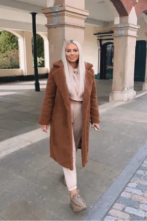 Milan Rust Longline Borg Teddy Coat