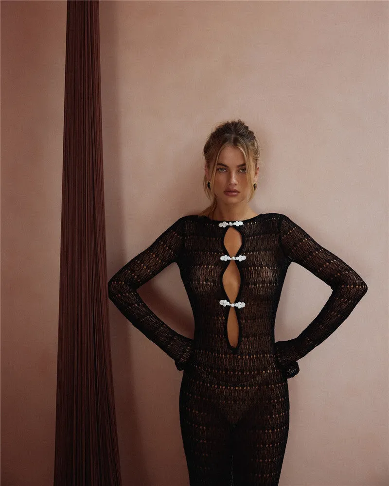 Natalie Hollow Out Knit Sexy Maxi Dress