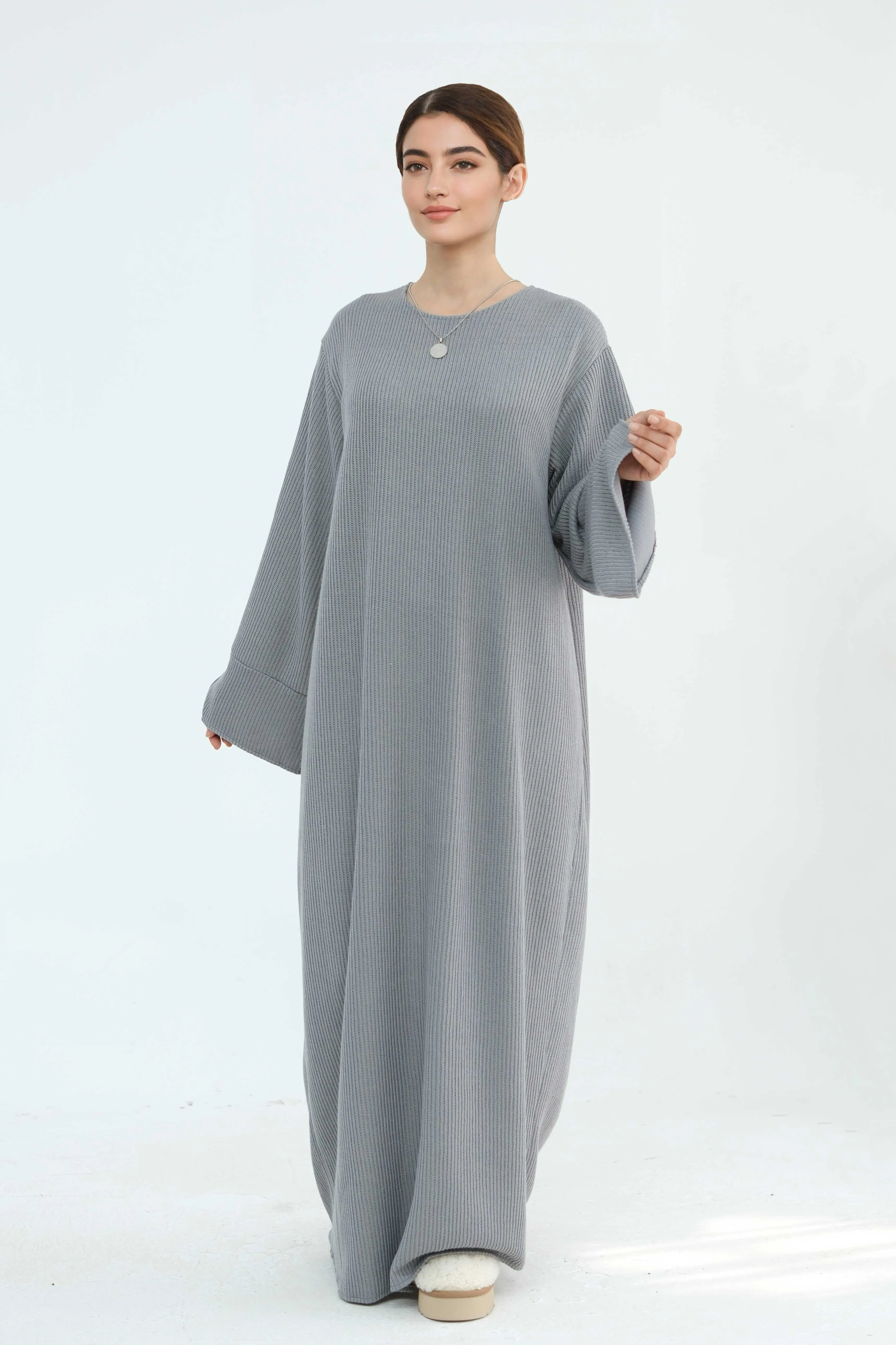 NOOR Knit Maxi Dress Abaya 912 - Light Gray