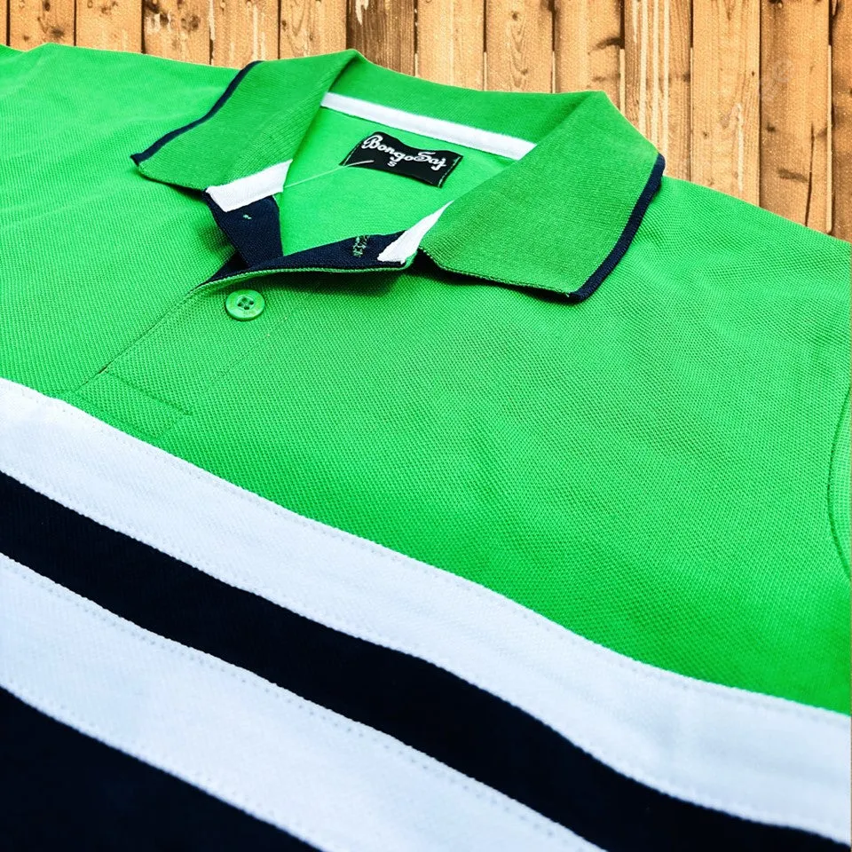 Parrot Green with Navy & White Stripes