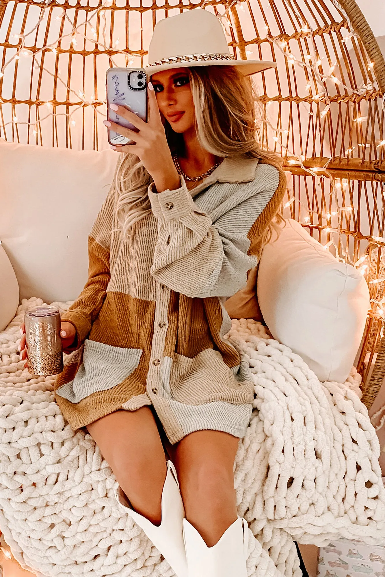 Pieces Of You Oversized Patchwork Shacket (Grey/Taupe/Camel)