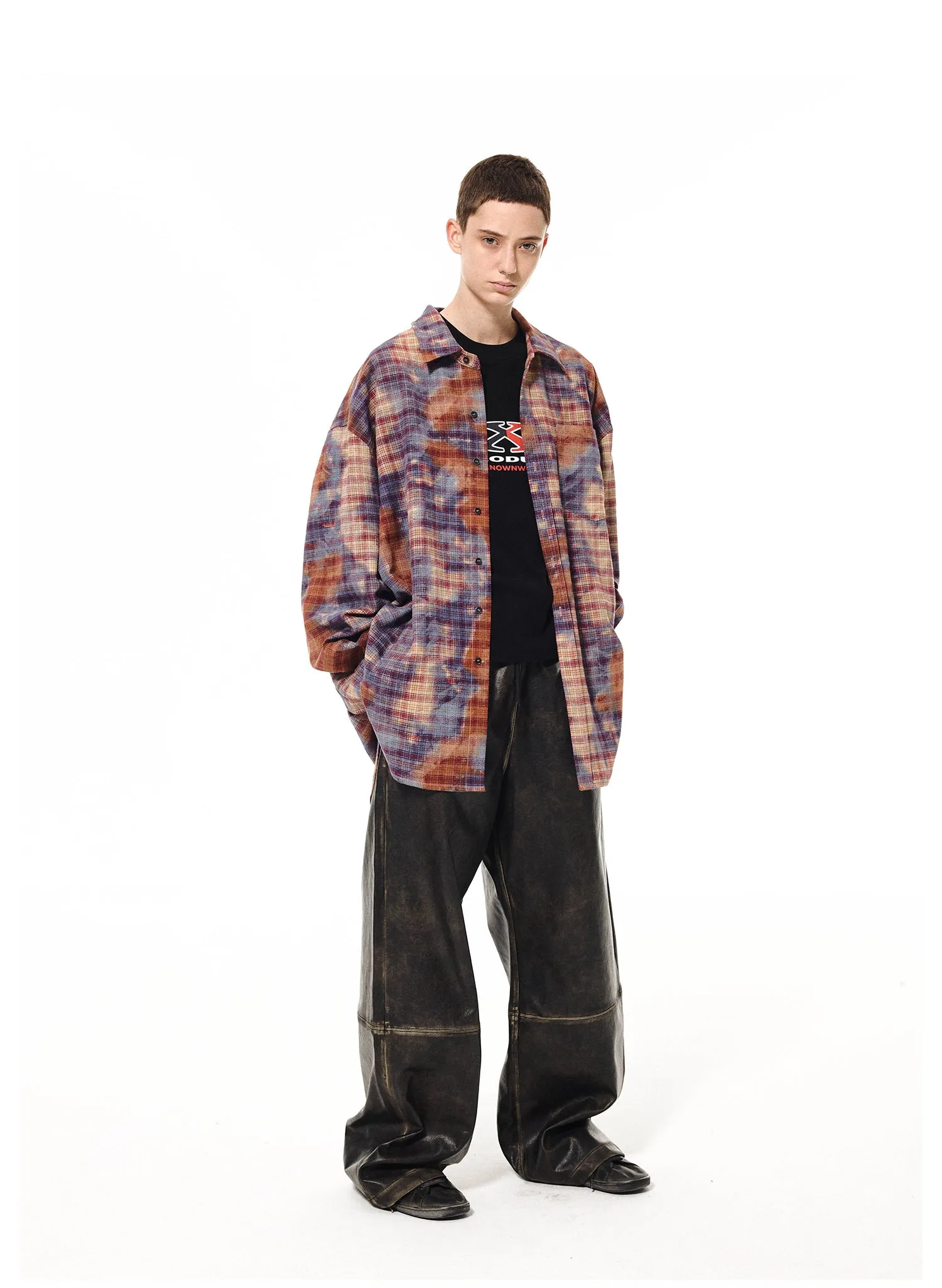 Plaid neutral large casual shirt