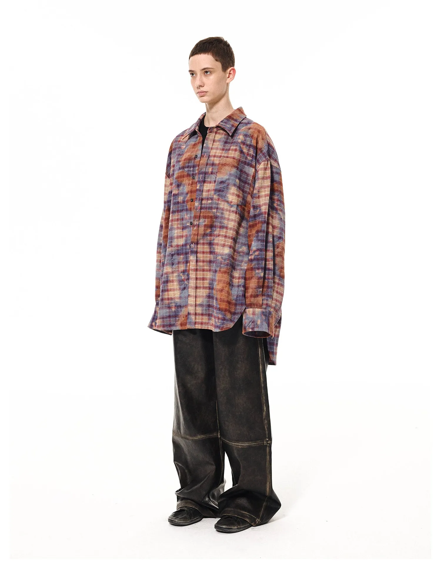 Plaid neutral large casual shirt