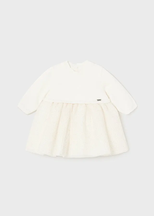 Pleated Knit Tulle Dress - Natural