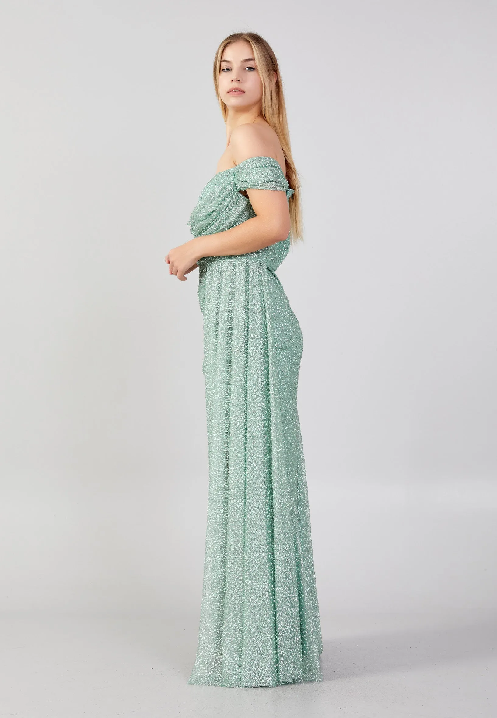 Plus Size Off Shoulder Sequin Maxi Dress