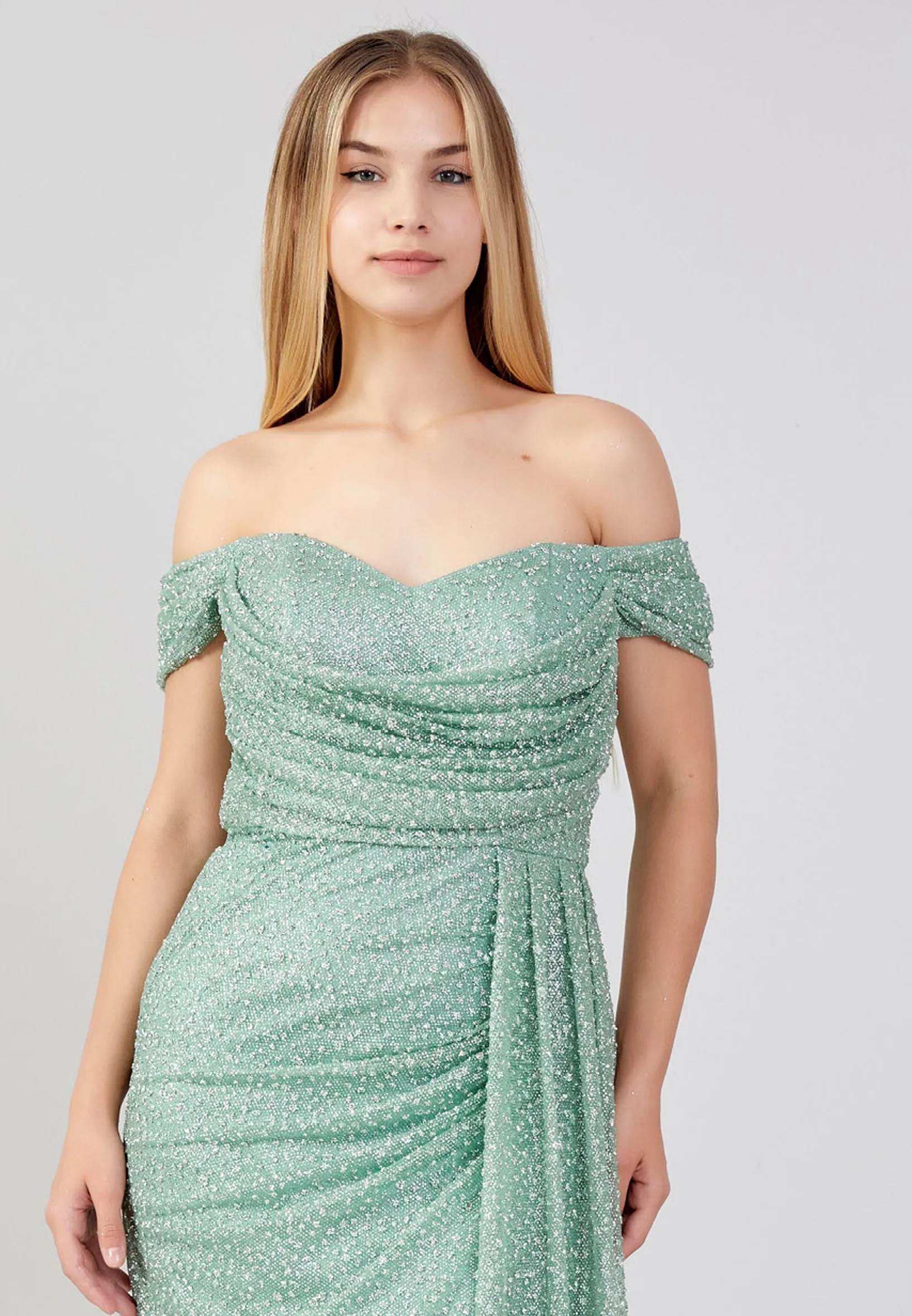 Plus Size Off Shoulder Sequin Maxi Dress