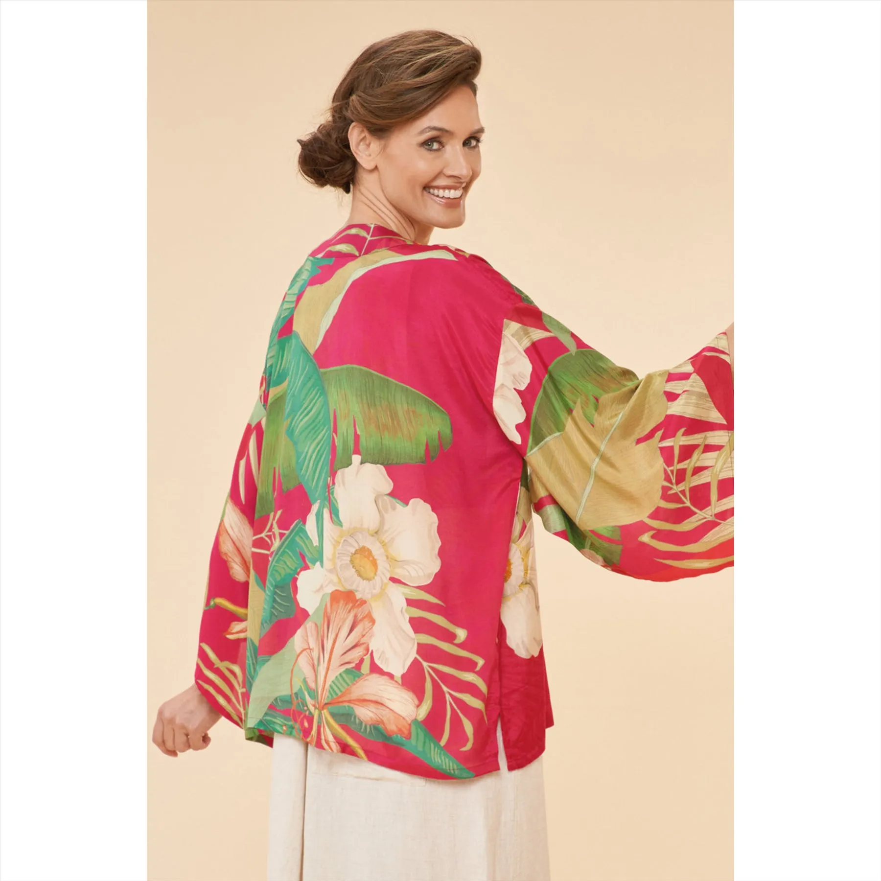 Powder Delicate Tropical Kimono Jacket | Dark Rose