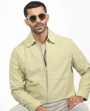 Rare Rabbit Men's Jilin Pastel Green Cotton Fabric Full Sleeves Zip Closure Solid Twill Shacket