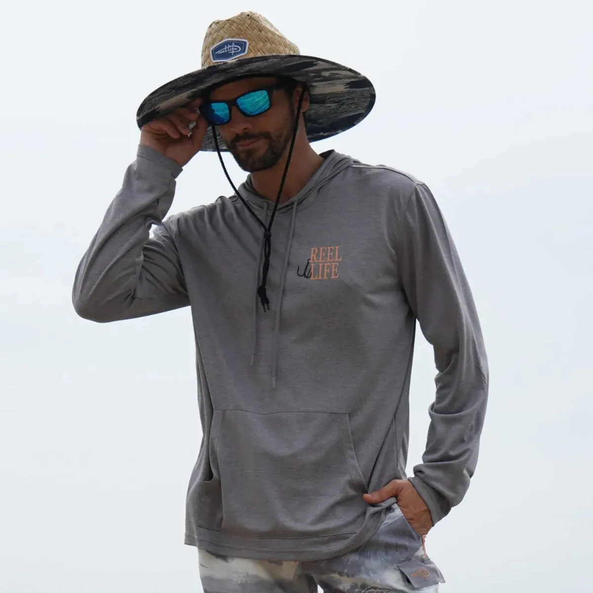 Reel Life Destin Heathered Pullover Hoodie - Silver Filigree