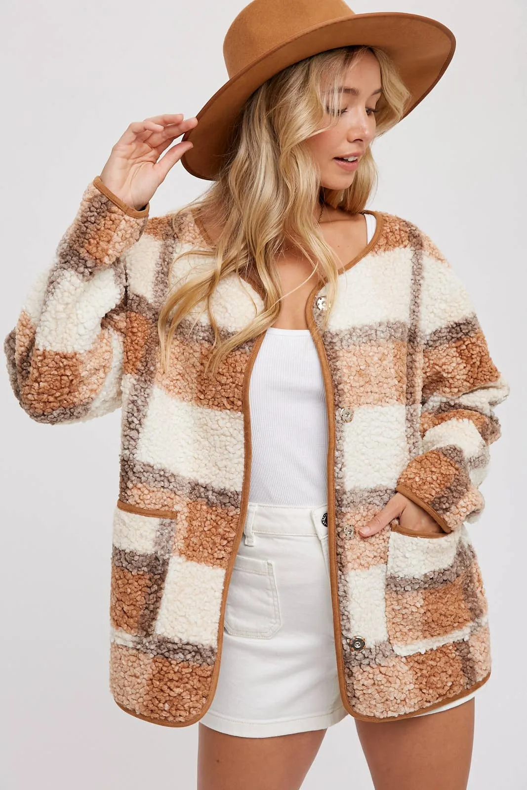 Snap Button Plaid Jacket