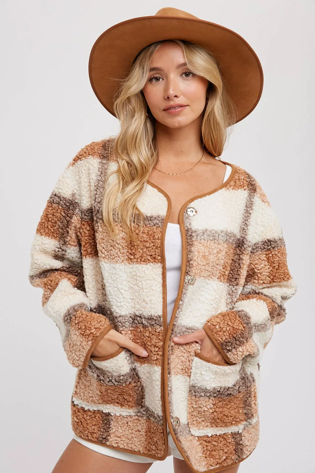 Snap Button Plaid Jacket