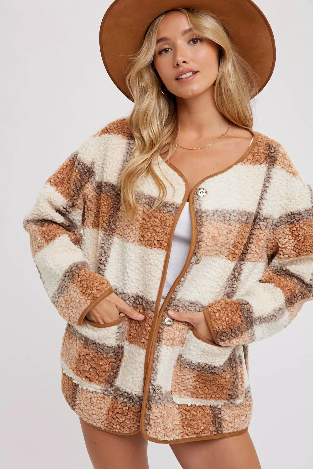 Snap Button Plaid Jacket
