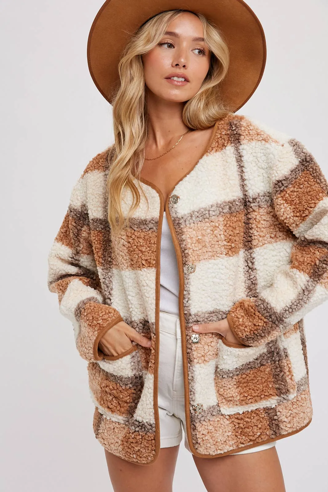 Snap Button Plaid Jacket
