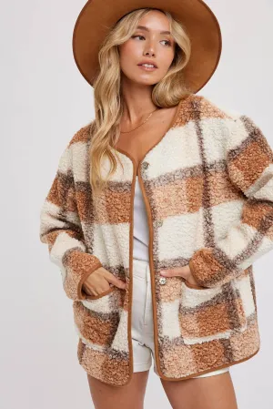Snap Button Plaid Jacket