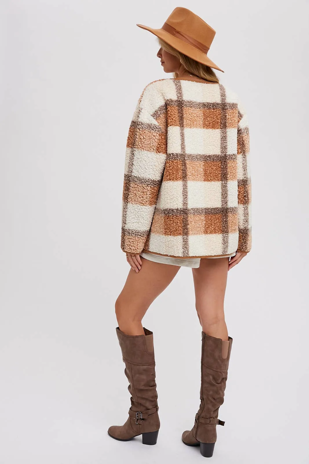Snap Button Plaid Jacket