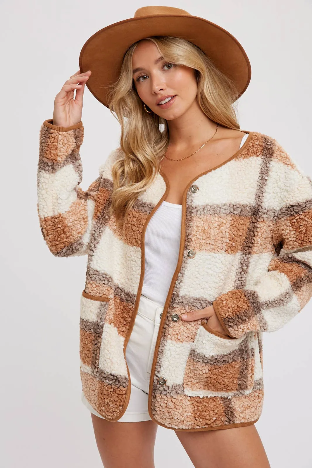 Snap Button Plaid Jacket