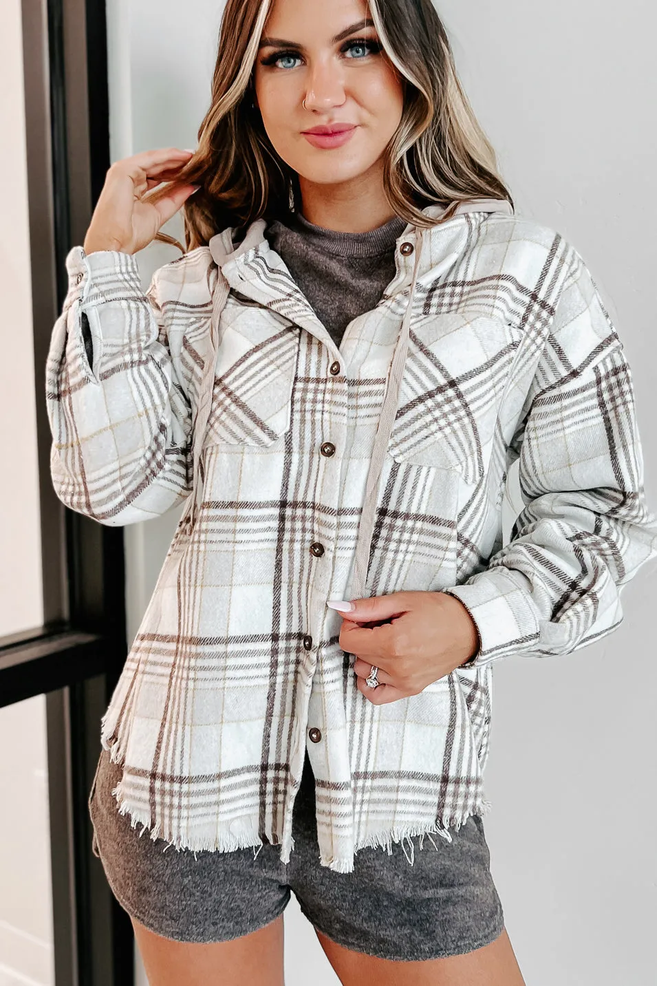 Soph Plaid Hooded Shacket (Cream)
