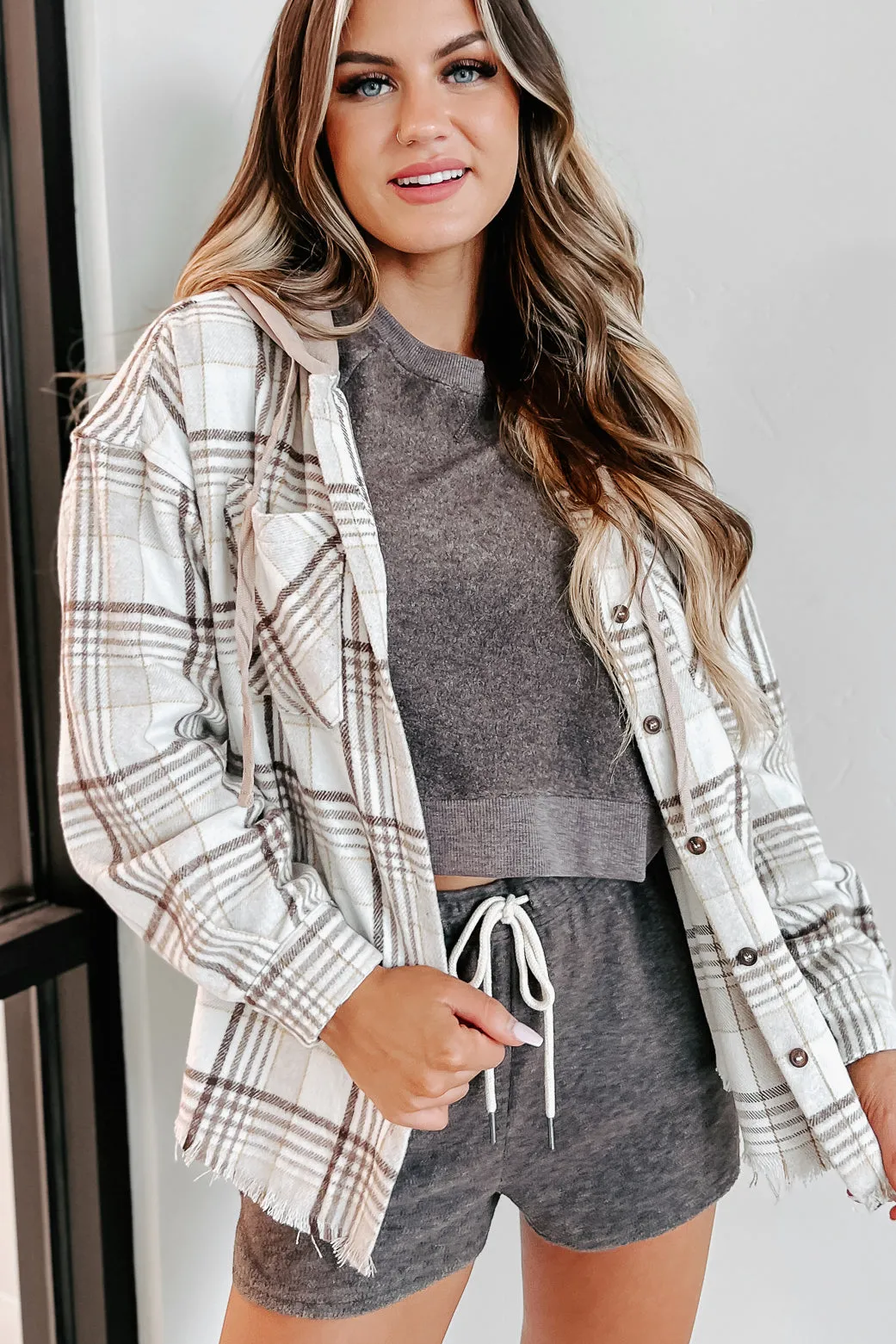 Soph Plaid Hooded Shacket (Cream)