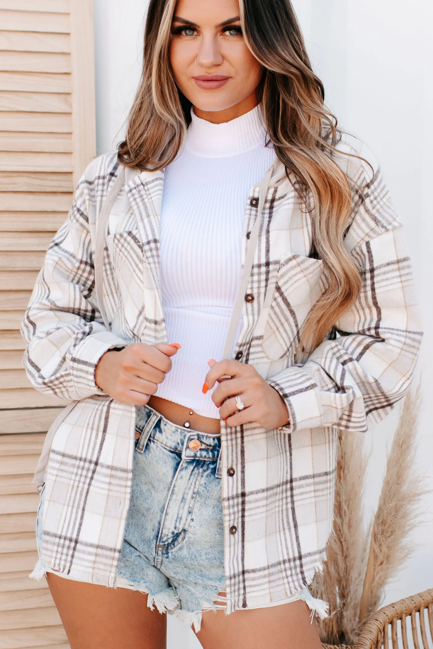 Soph Plaid Hooded Shacket (Cream)