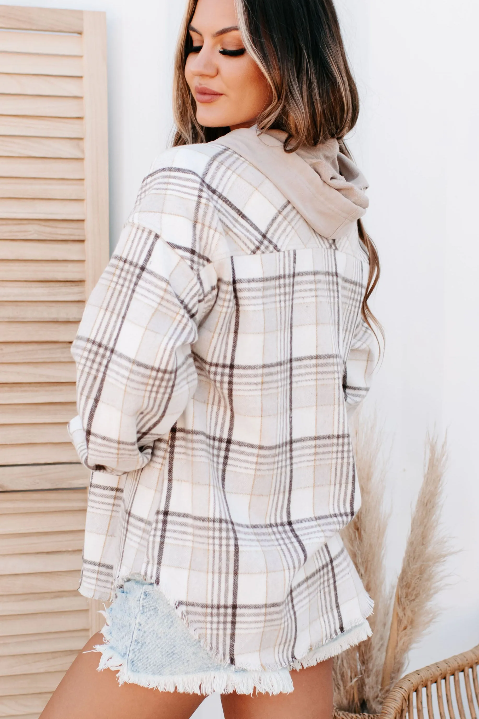 Soph Plaid Hooded Shacket (Cream)