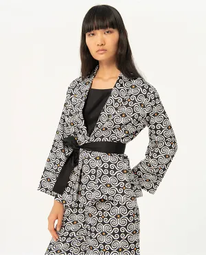 SURKANA <BR>
Printed satin kimono kimono jacket <BR>
Black <BR>