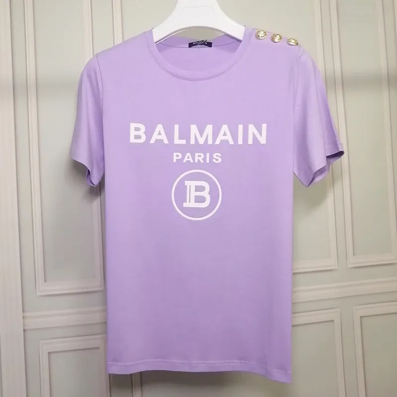 T Shirt Balmain Short Sleeve Half Sleeve Red Flocking Letters