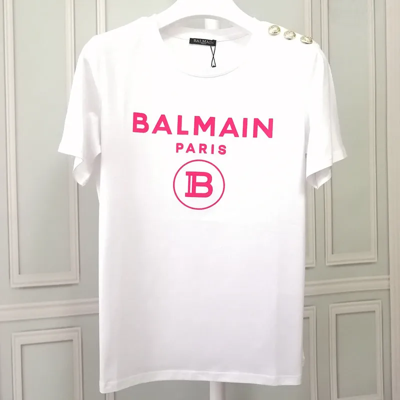 T Shirt Balmain Short Sleeve Half Sleeve Red Flocking Letters