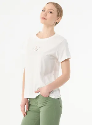 T-shirt met geborduurde fiets | Organication embroidered t-shirt offwhite
