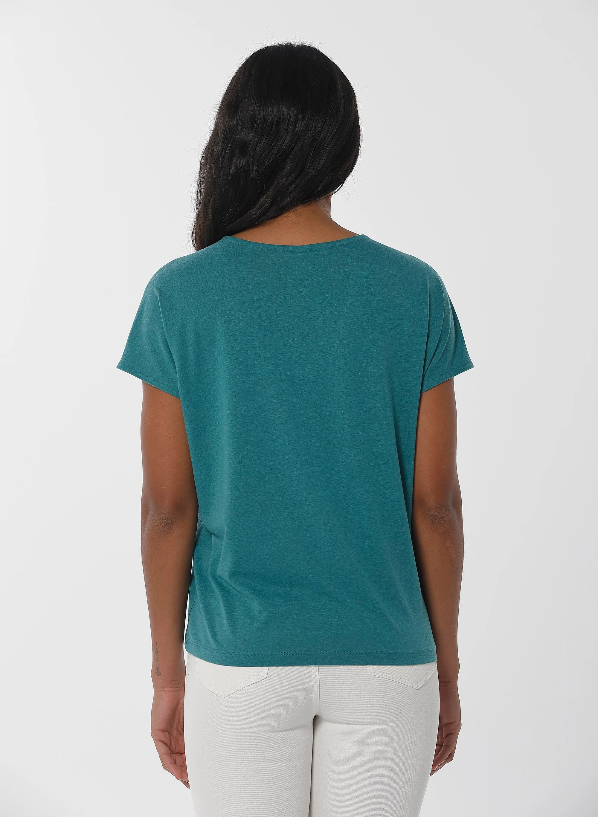 T-shirt met V-hals | Organication women's v-neck t-shirt petrol green