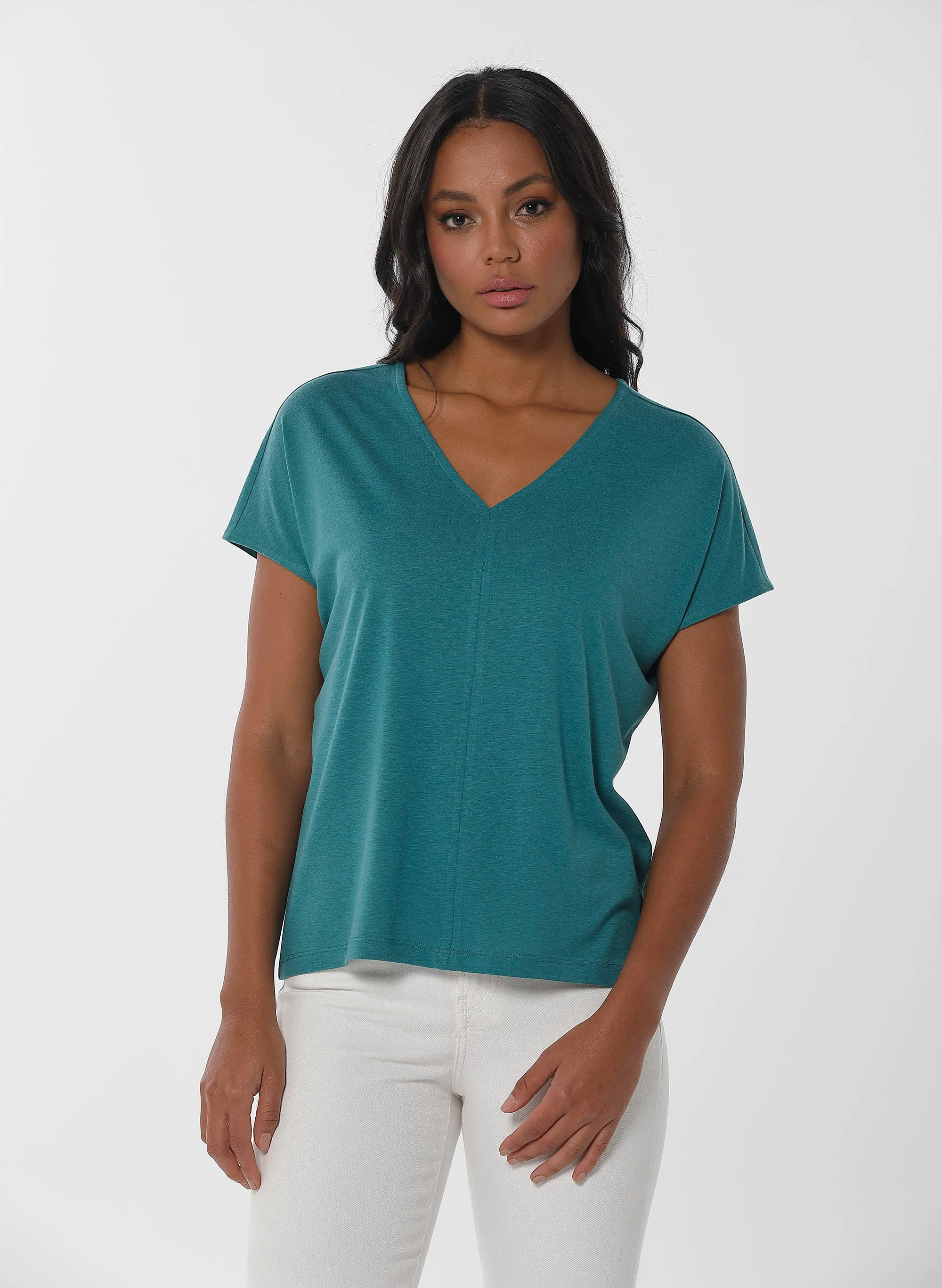 T-shirt met V-hals | Organication women's v-neck t-shirt petrol green