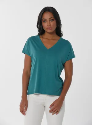 T-shirt met V-hals | Organication women's v-neck t-shirt petrol green