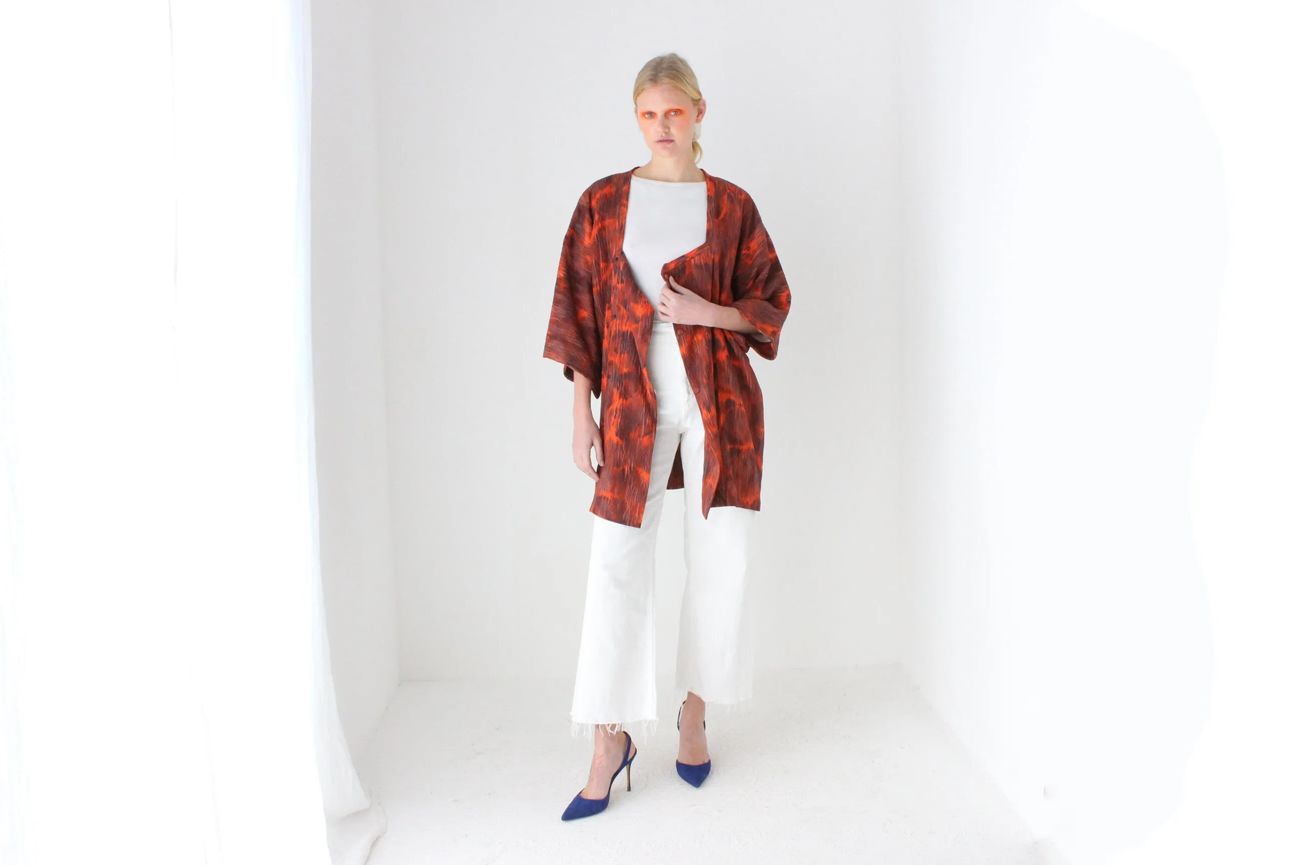 Traditional Japanese Textured Tie Dye Kimono