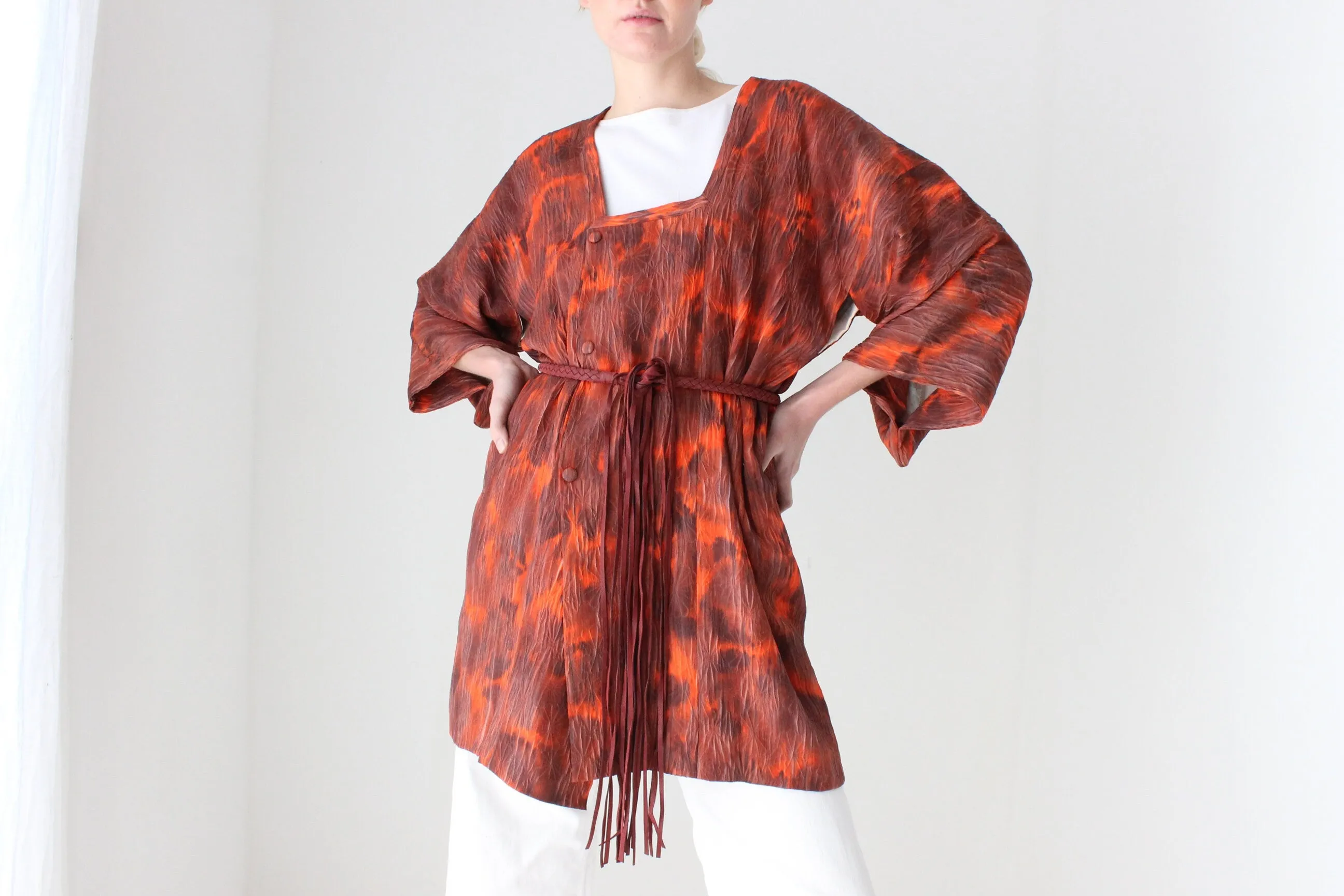 Traditional Japanese Textured Tie Dye Kimono