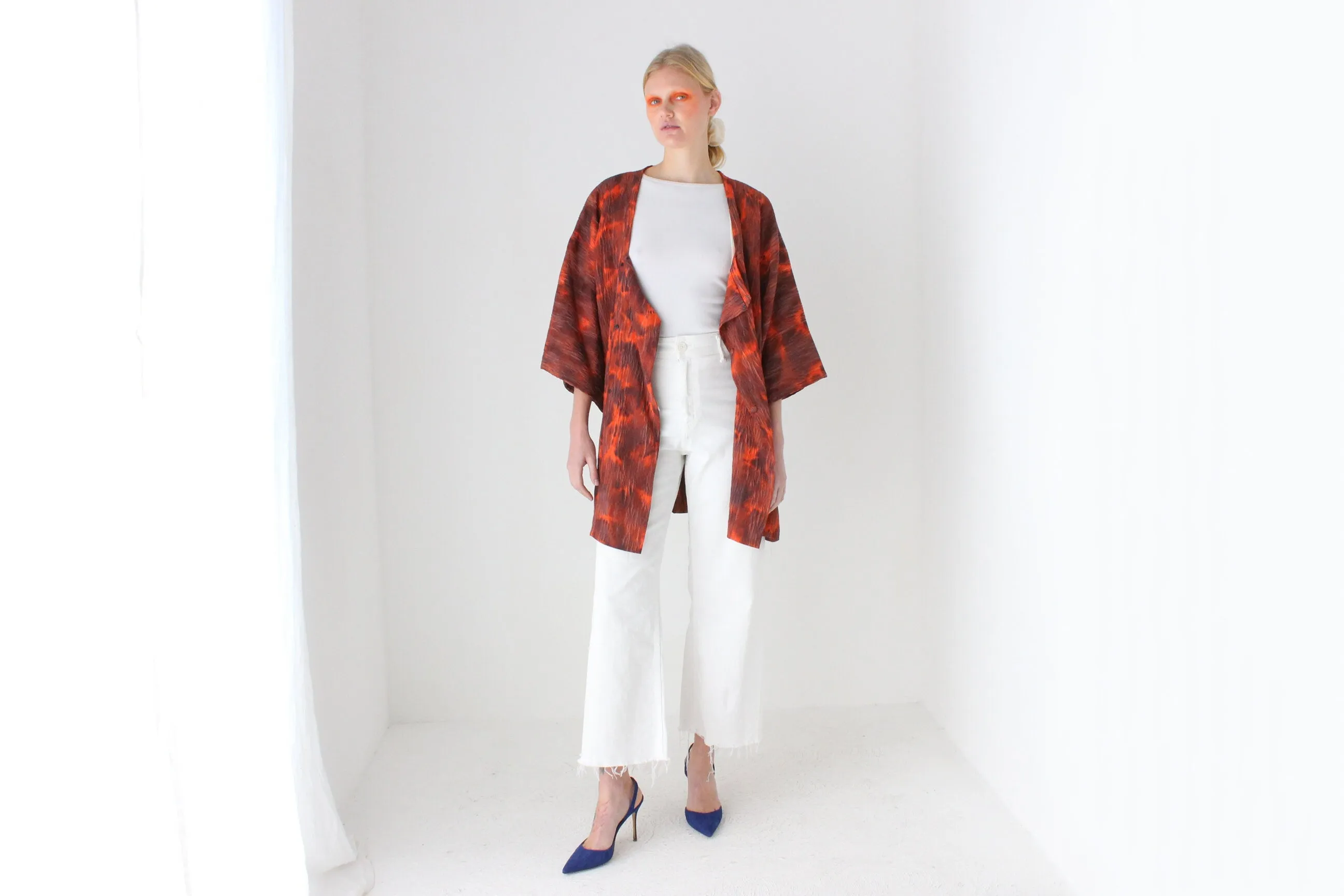 Traditional Japanese Textured Tie Dye Kimono