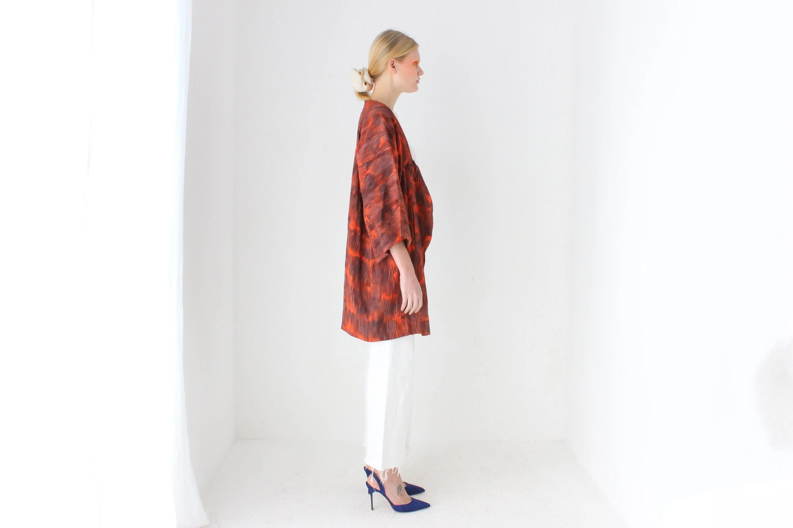 Traditional Japanese Textured Tie Dye Kimono