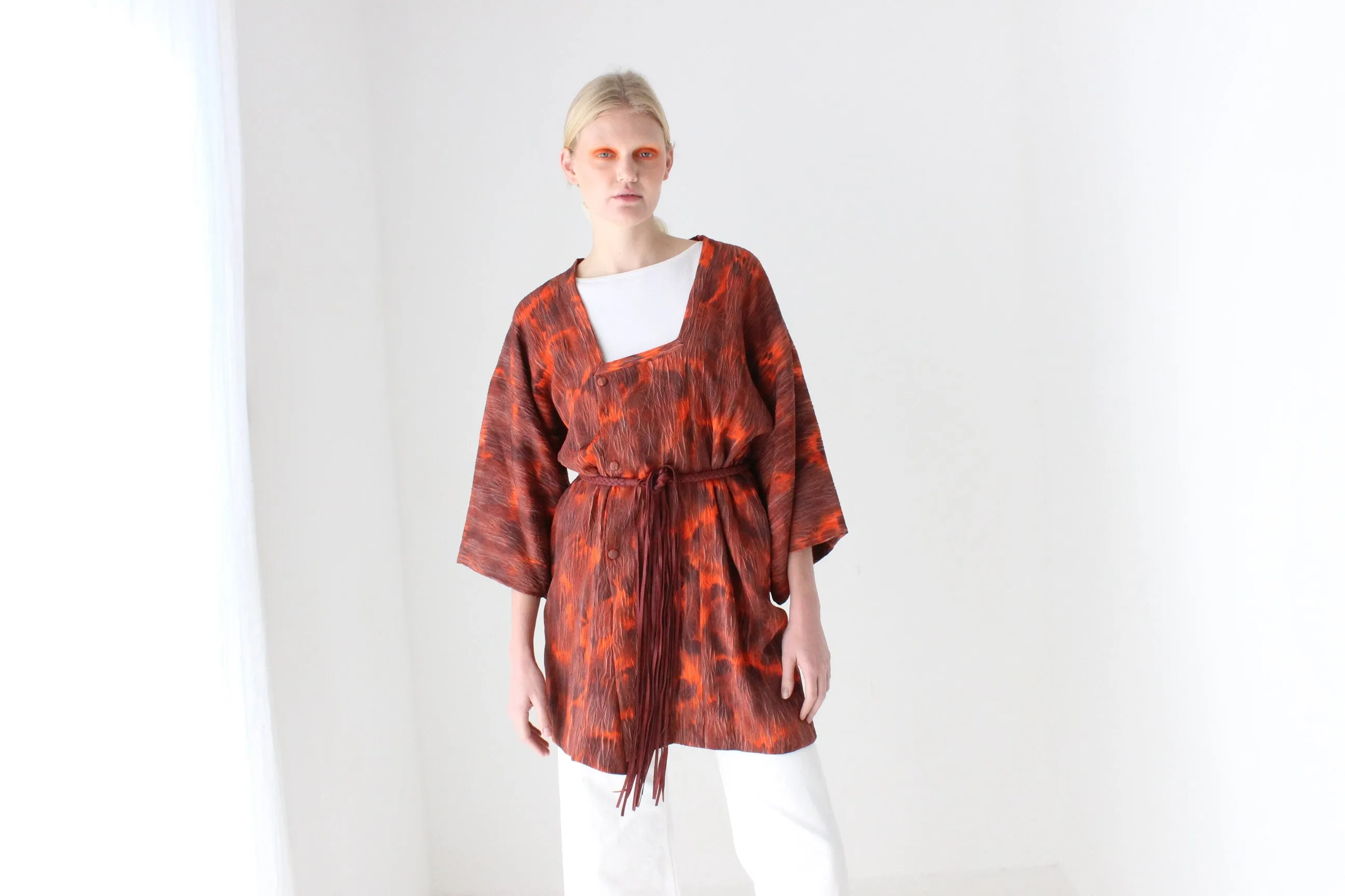 Traditional Japanese Textured Tie Dye Kimono
