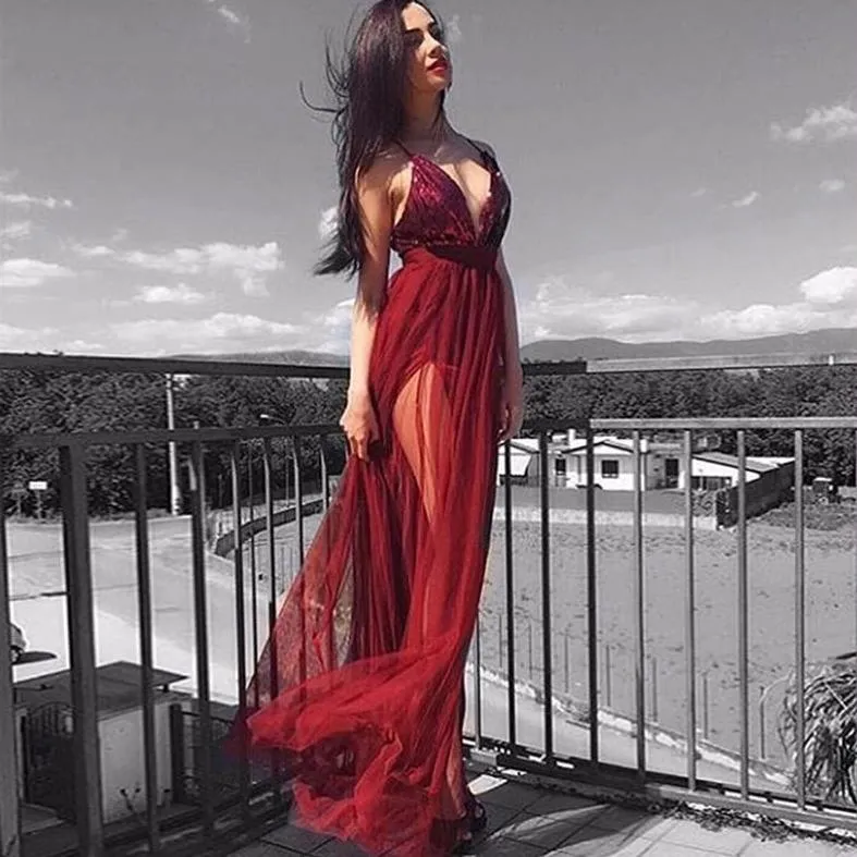 Women's Summer A-Line V-Neck Long Dress With Lace