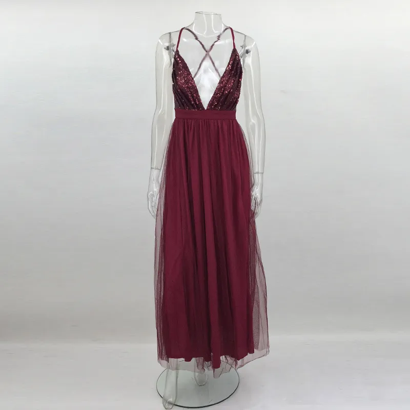 Women's Summer A-Line V-Neck Long Dress With Lace