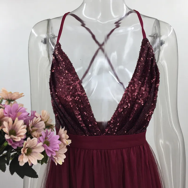 Women's Summer A-Line V-Neck Long Dress With Lace