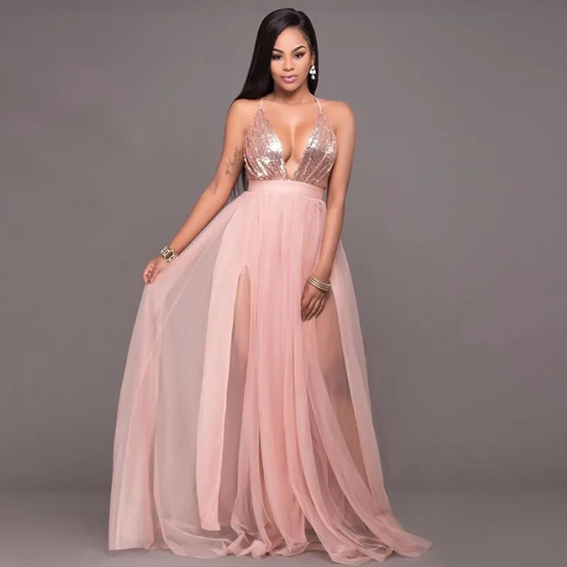 Women's Summer A-Line V-Neck Long Dress With Lace