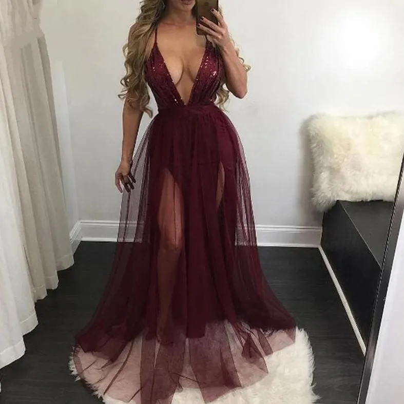 Women's Summer A-Line V-Neck Long Dress With Lace