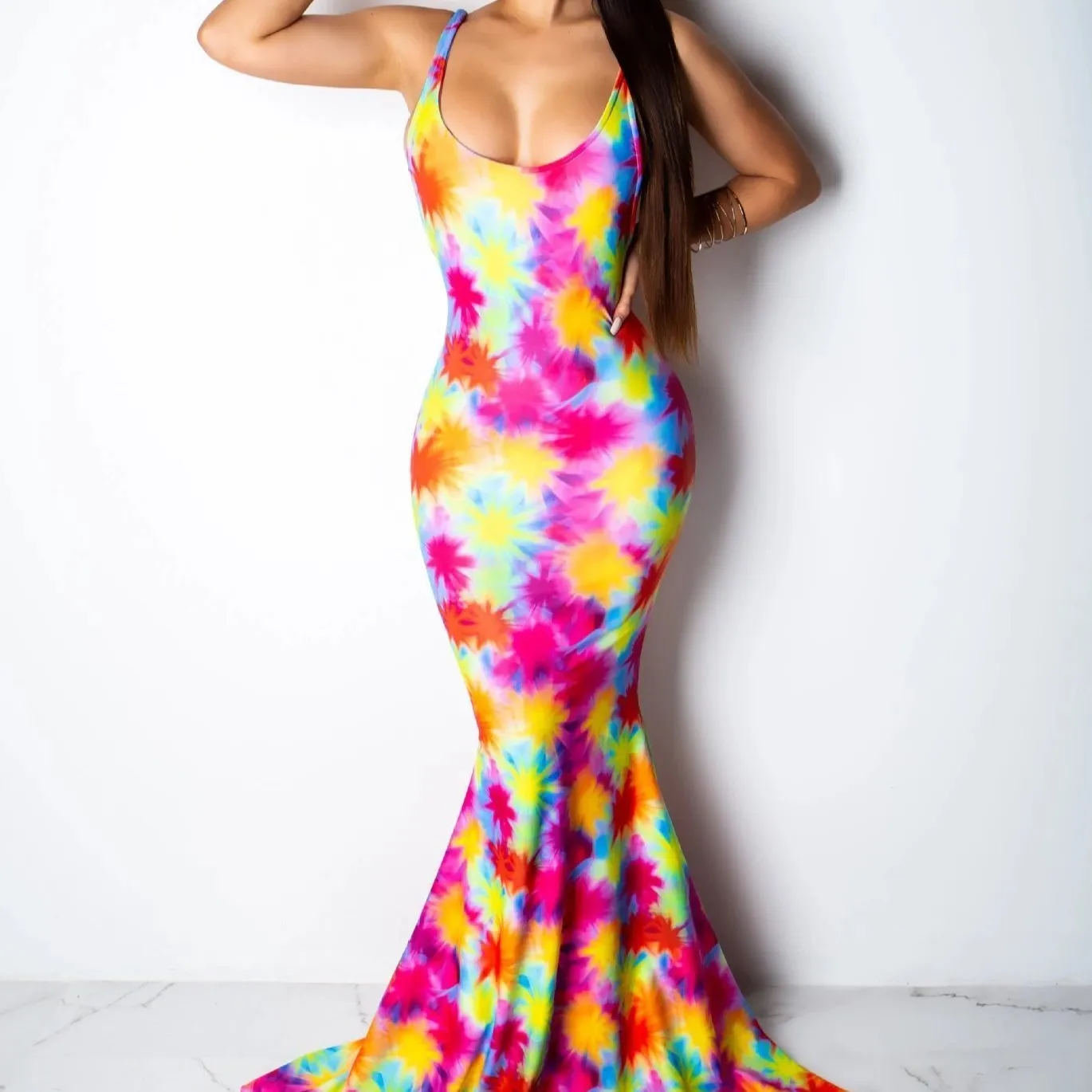 Women's Summer Backless Elastic Maxi Sheath Dress